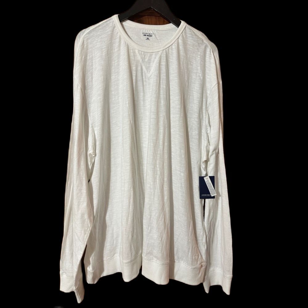 Crown & Ivy Sun Washed XXL White Long Sleeve Crew Neck T Shirt NWT
